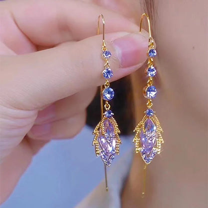 Fashionable and elegant 's purple maple leaf Artificial Crystal tassel earrings
