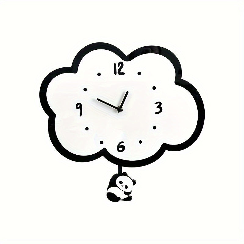 Acrylic Cloud Panda Wall Clock with Swinging Panda, Cartoon Silent Non-Ticking Decorative Wall Clock, Irregular Shape,