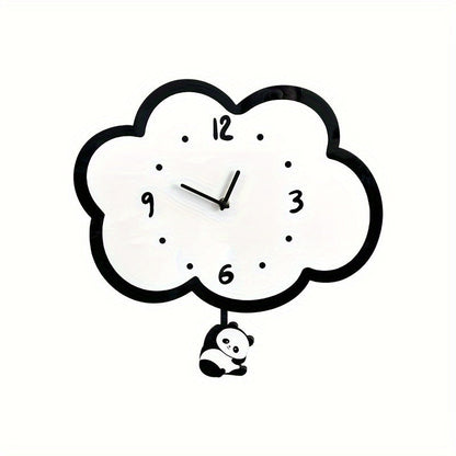 Acrylic Cloud Panda Wall Clock with Swinging Panda, Cartoon Silent Non-Ticking Decorative Wall Clock, Irregular Shape,