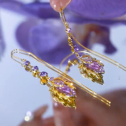 Fashionable and elegant 's purple maple leaf Artificial Crystal tassel earrings